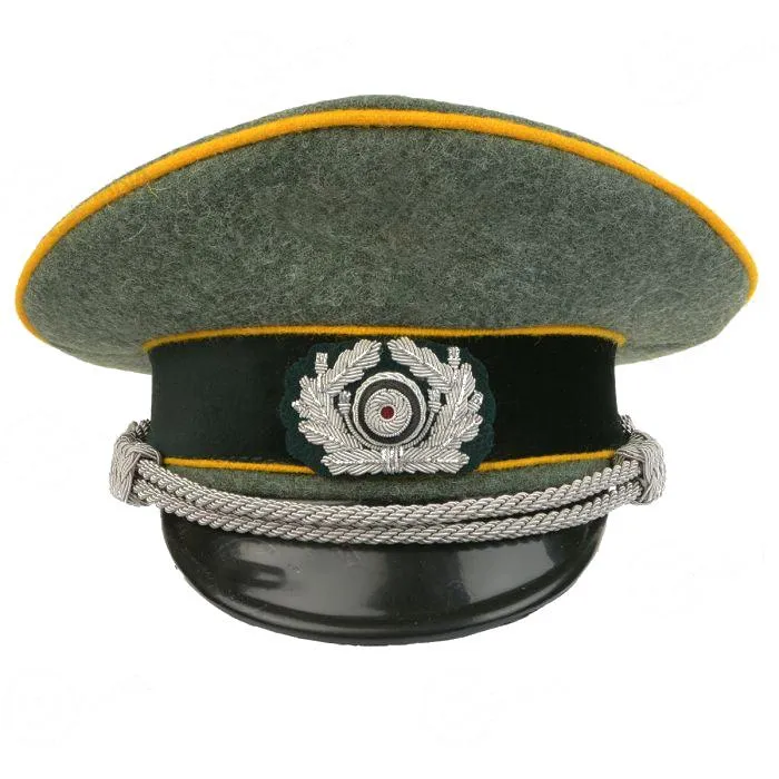 German Army Officer Visor Cap - Field Grey - Golden Yellow Piping with Eagle Insignia