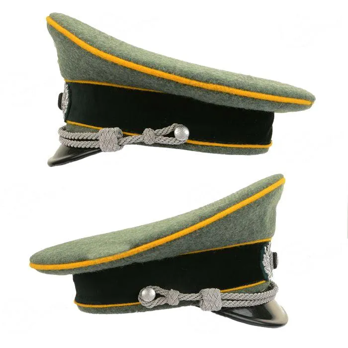 German Army Officer Visor Cap - Field Grey - Golden Yellow Piping with Eagle Insignia