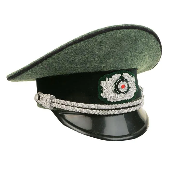 German Army Officer Visor Cap – Field Grey with Black Piping and Insignia