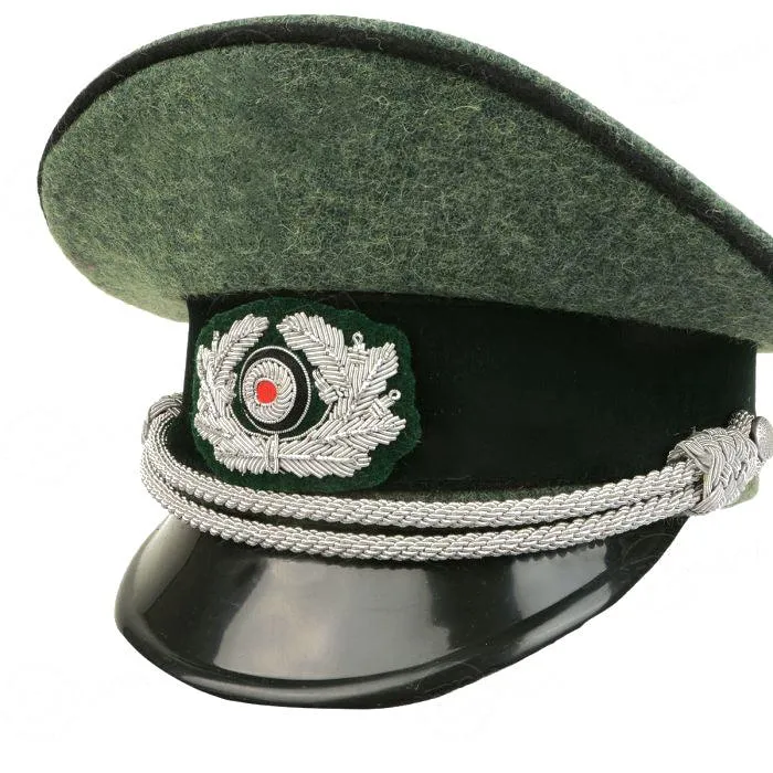 German Army Officer Visor Cap – Field Grey with Black Piping and Insignia