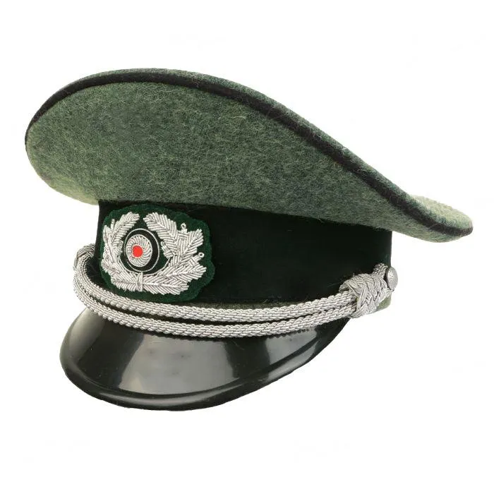 German Army Officer Visor Cap – Field Grey with Black Piping and Insignia