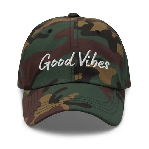 Graphic Baseball Cap, Good Vibes Adjustable Chino Hat