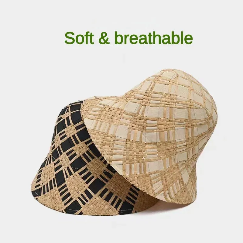 Handmade Raffia Straw Bucket Hat Foldable Sun Hats