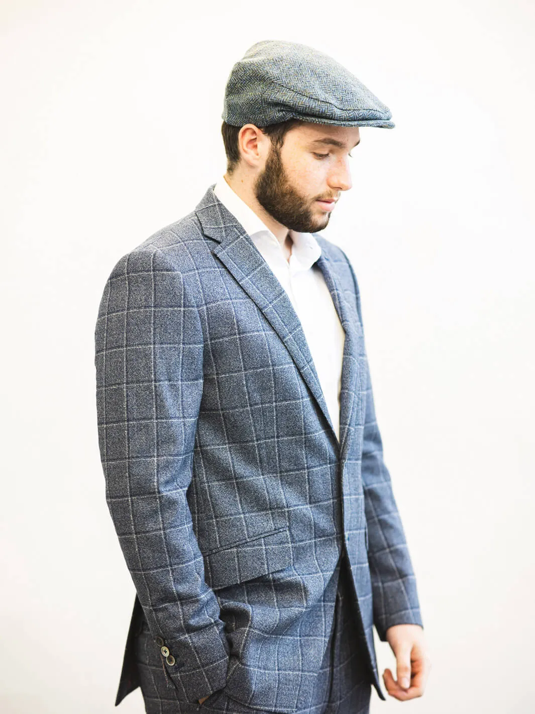 Herringbone Tweed Driving Cap - Grey