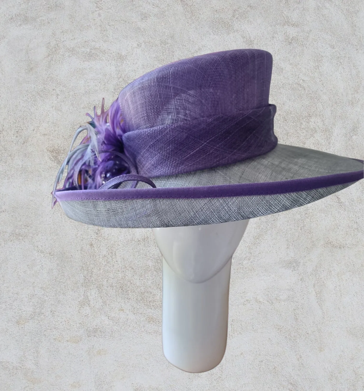 Jacques Vert Womens Purple & Grey Special Occasion Hat, Formal Wide Brim Hat