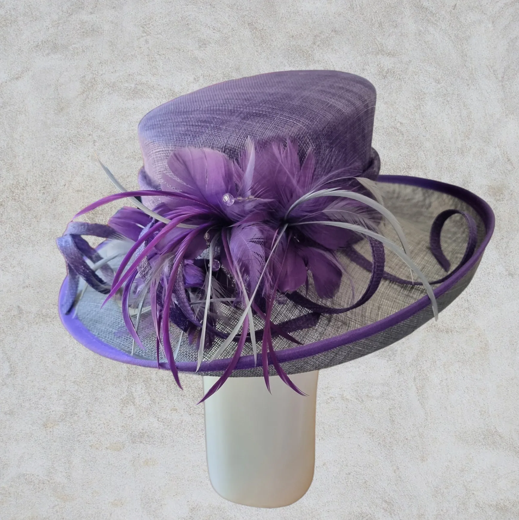 Jacques Vert Womens Purple & Grey Special Occasion Hat, Formal Wide Brim Hat