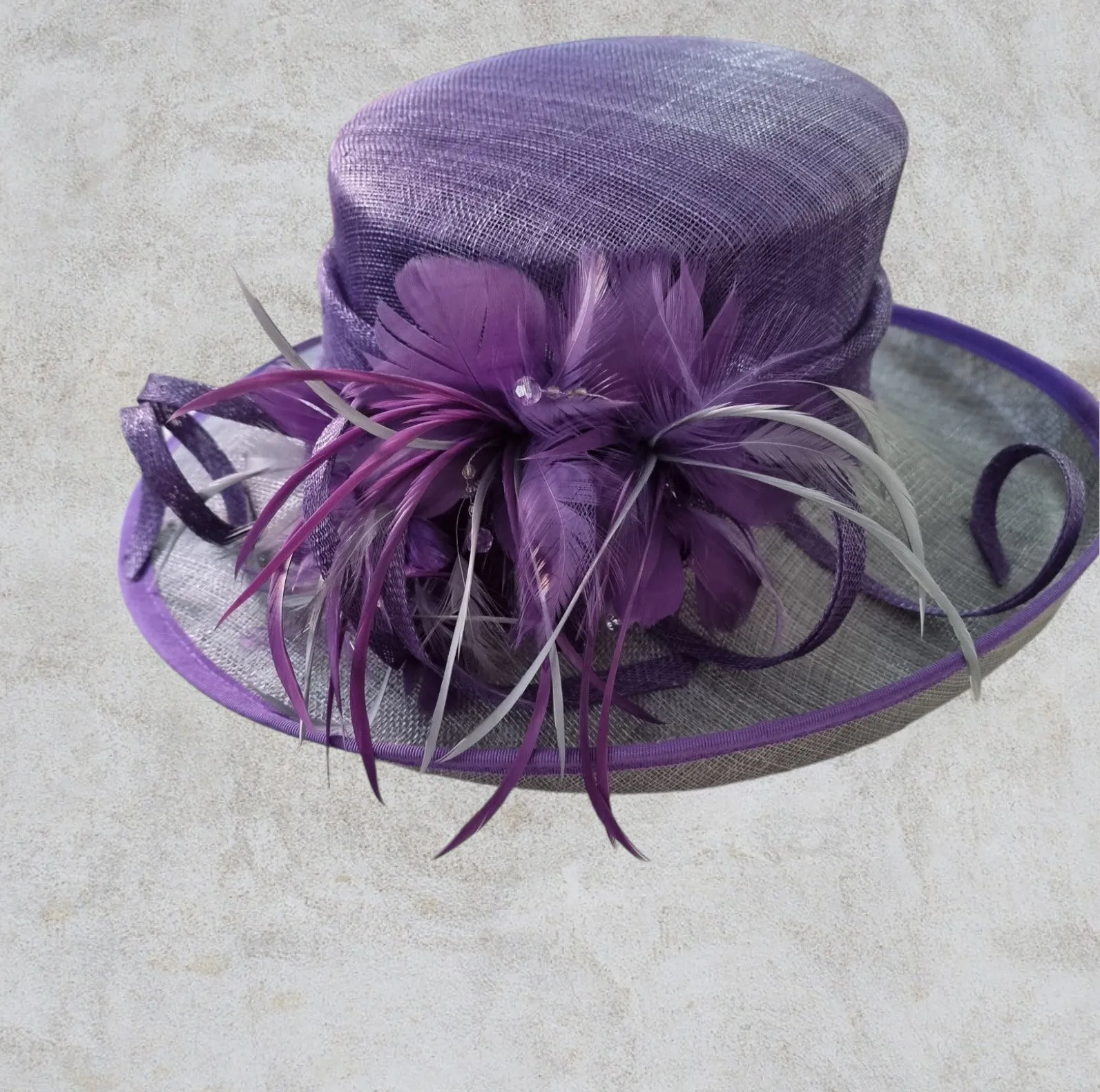 Jacques Vert Womens Purple & Grey Special Occasion Hat, Formal Wide Brim Hat