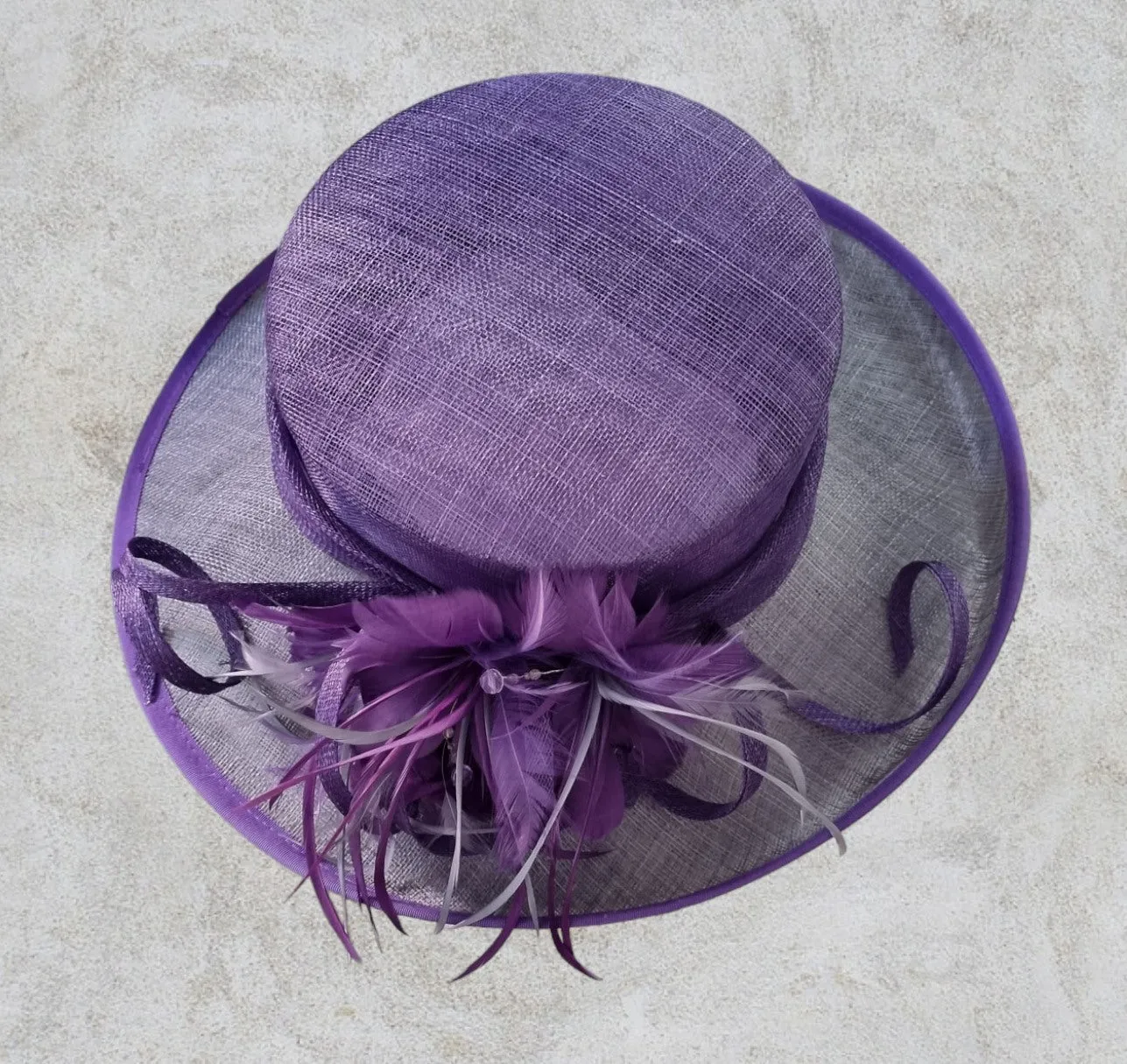 Jacques Vert Womens Purple & Grey Special Occasion Hat, Formal Wide Brim Hat