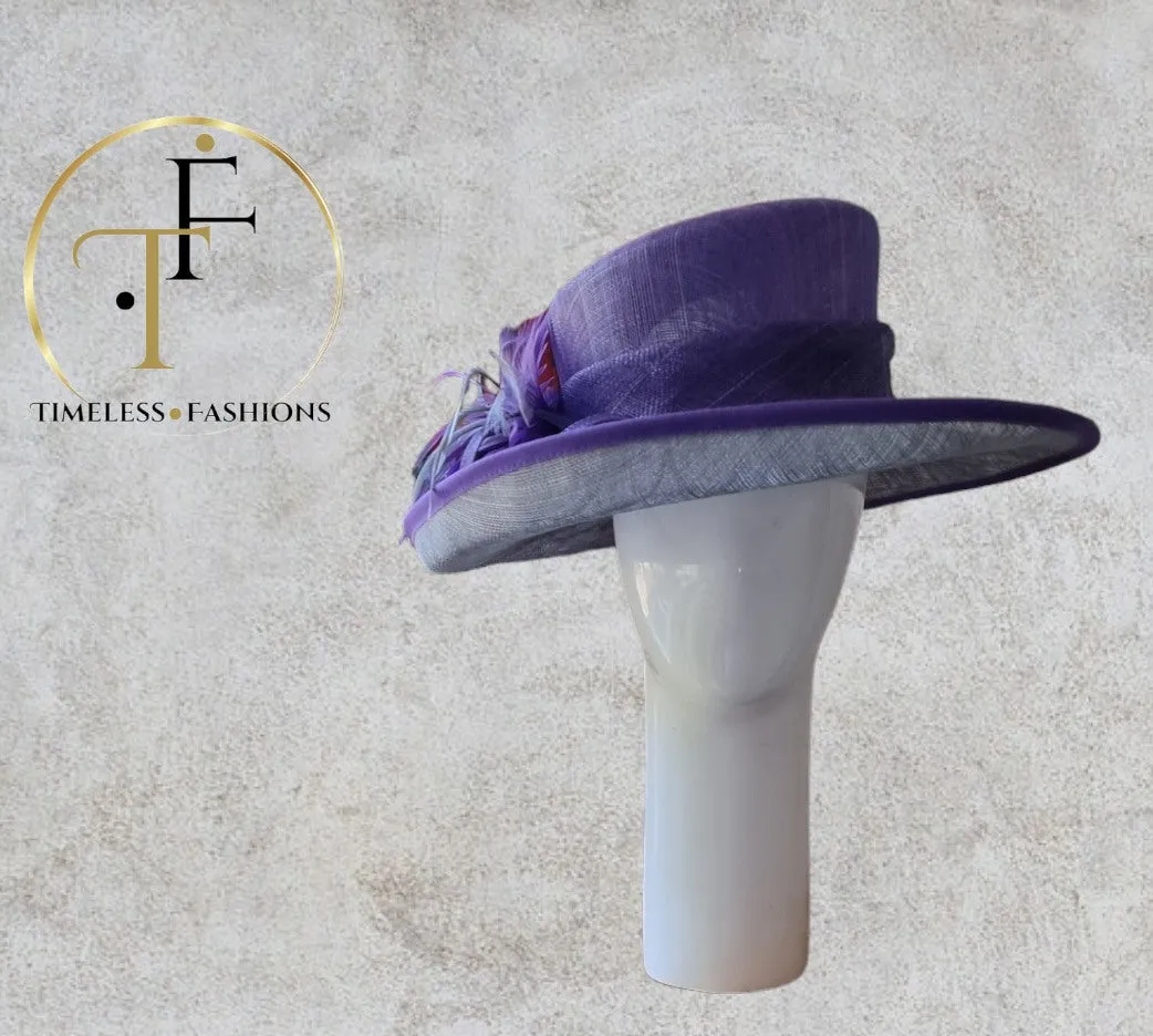 Jacques Vert Womens Purple & Grey Special Occasion Hat, Formal Wide Brim Hat