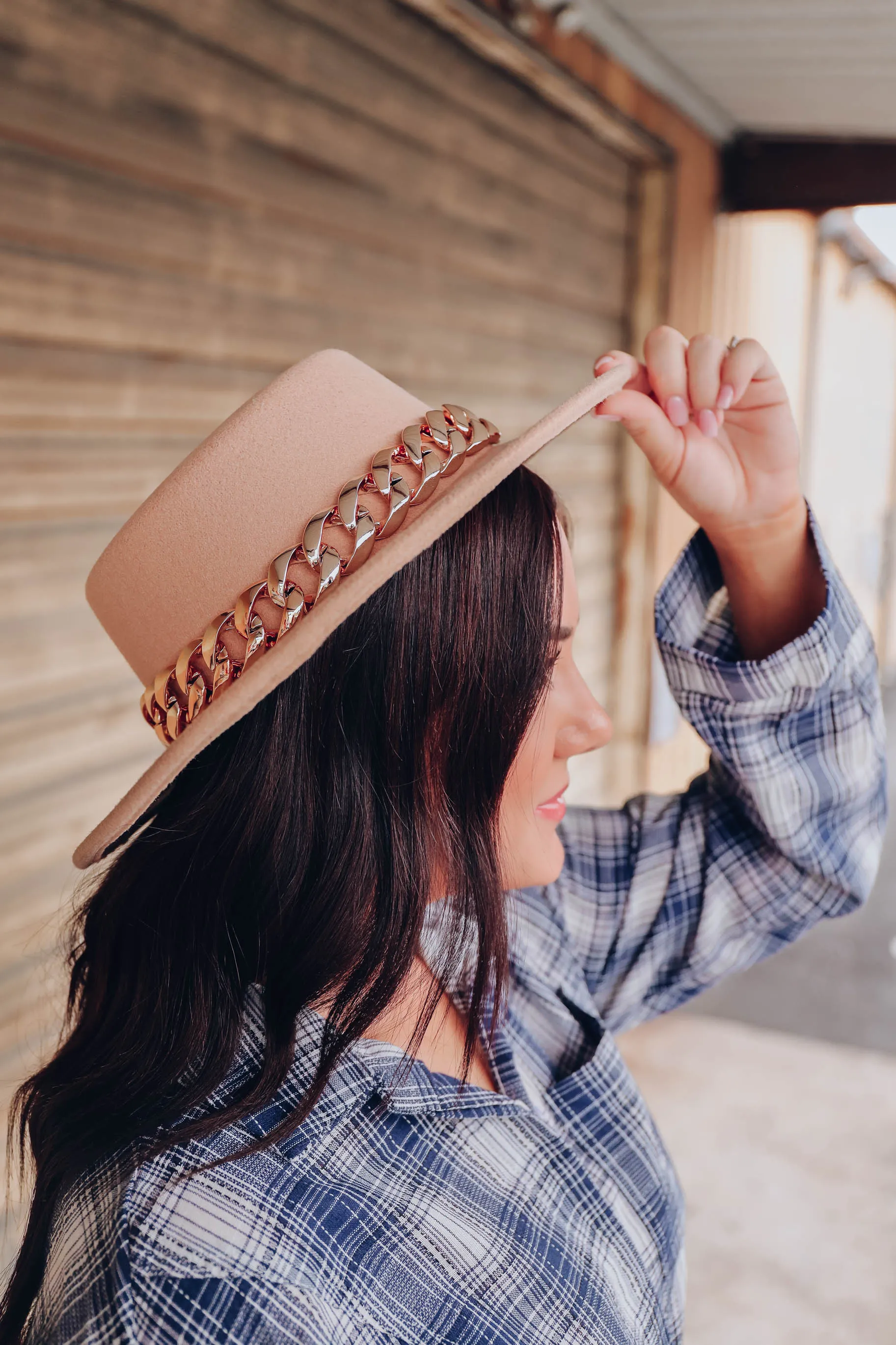 Kaylan Oversized Chain Hat - Beige