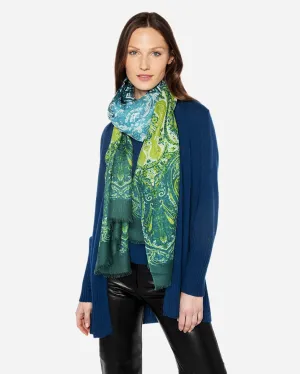 Kinross | Silk Cashmere Scarf | Paisley Dark Blue Green Multi