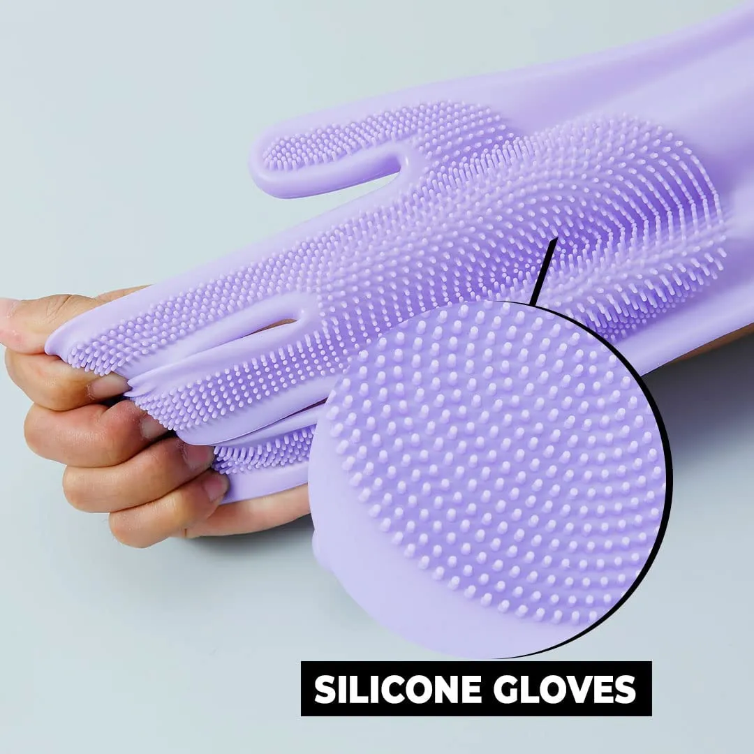 Kuber Industries Multi-Purpose Silicon Gloves For Kitchen Cleaning, Pet Grooming & Gardening|Reusable Gardening Gloves|Heat Resistant For Better Protection|Purple,Pack of2