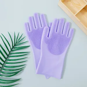 Kuber Industries Multi-Purpose Silicon Gloves For Kitchen Cleaning, Pet Grooming & Gardening|Reusable Gardening Gloves|Heat Resistant For Better Protection|Purple,Pack of2