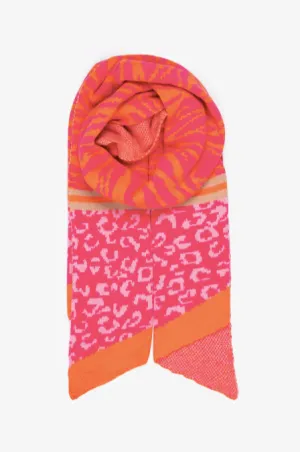 Maggie Tiger Leopard Blanket Scarf in Pink/Orange