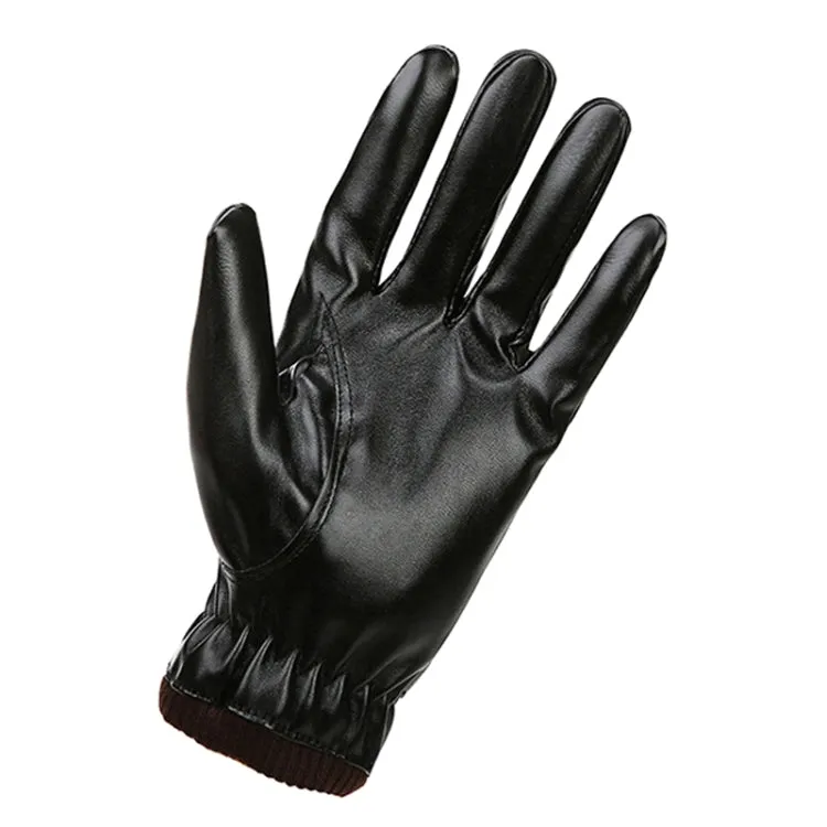 Men Autumn Winter Windproof Warm Plush Lining PU Riding Gloves, Size: Free Size(Black)