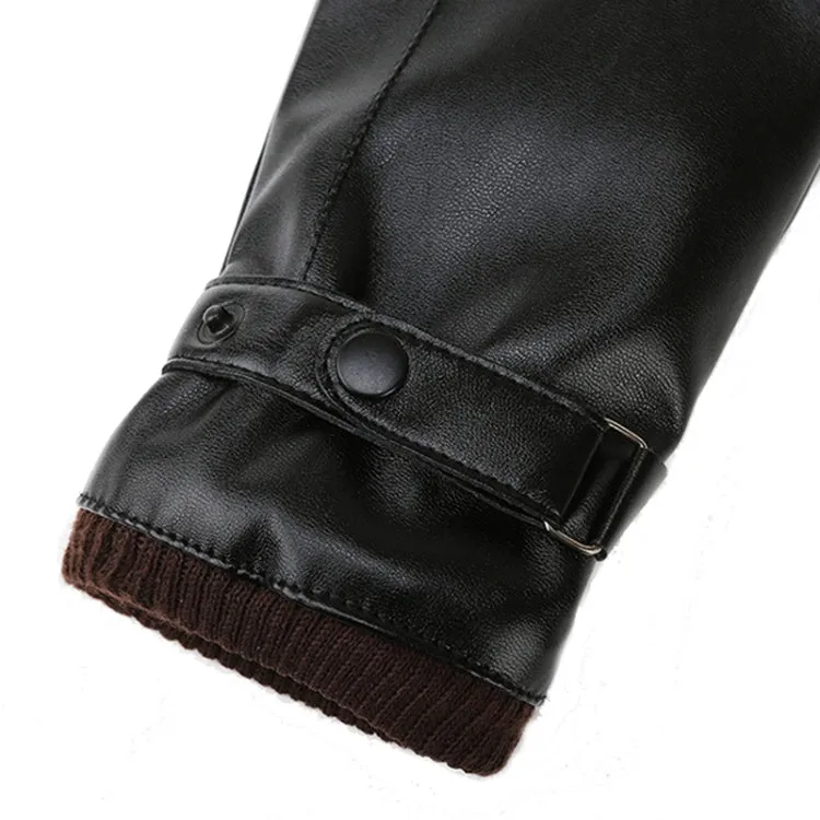 Men Autumn Winter Windproof Warm Plush Lining PU Riding Gloves, Size: Free Size(Black)