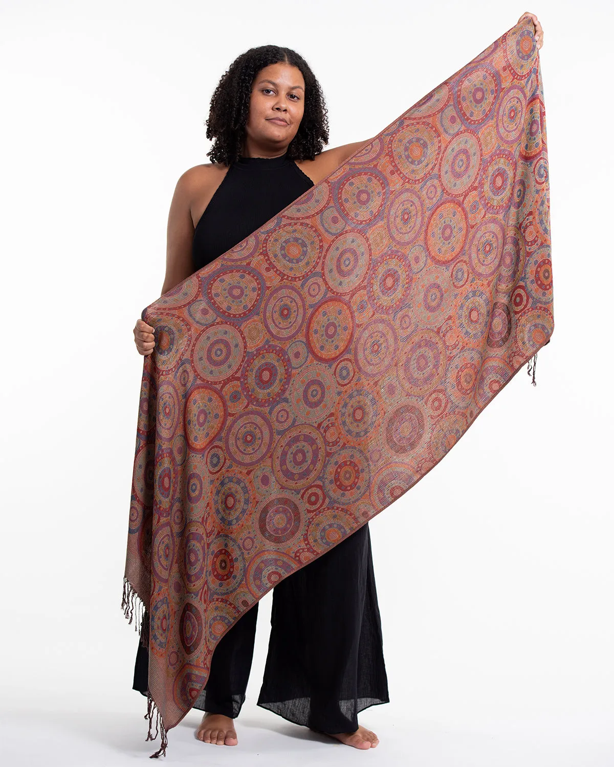 Nepal Mandalas Pashmina Shawl Scarf in Brown