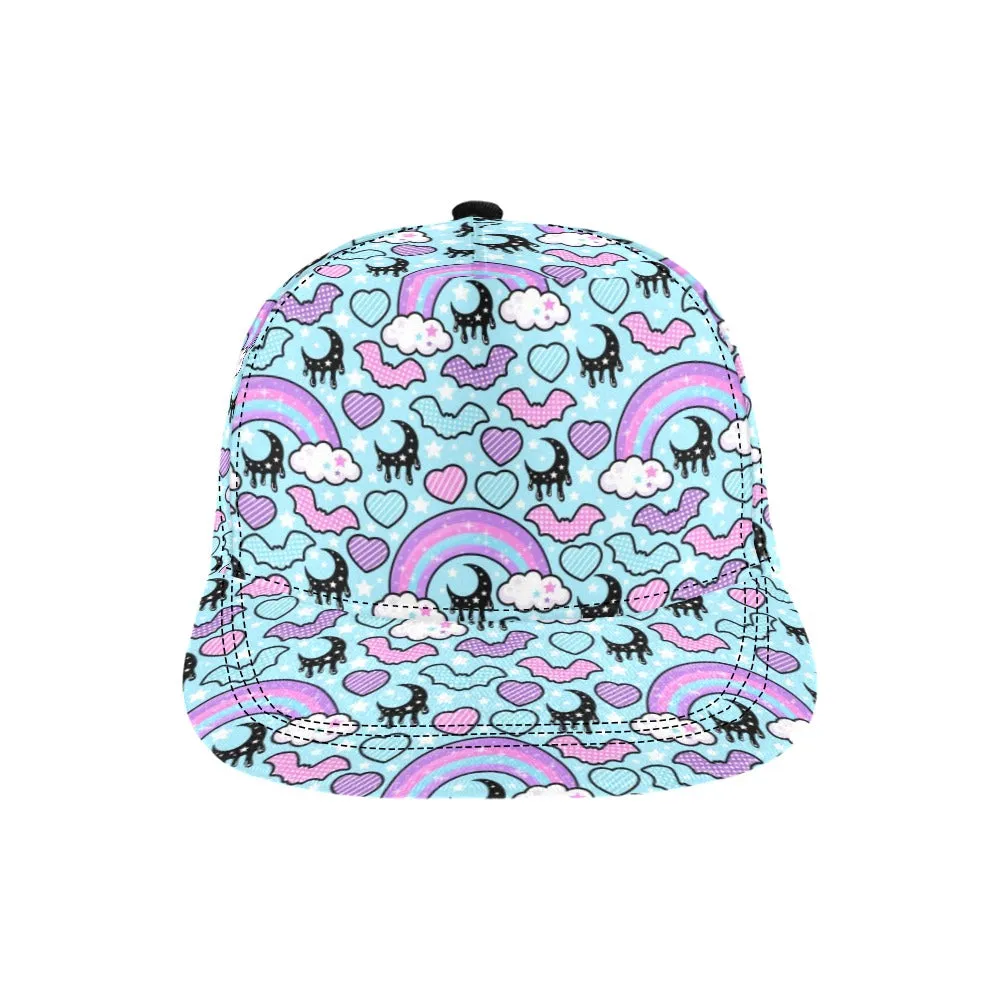 Rainbow Spooky Bats Blue Snapback Hat