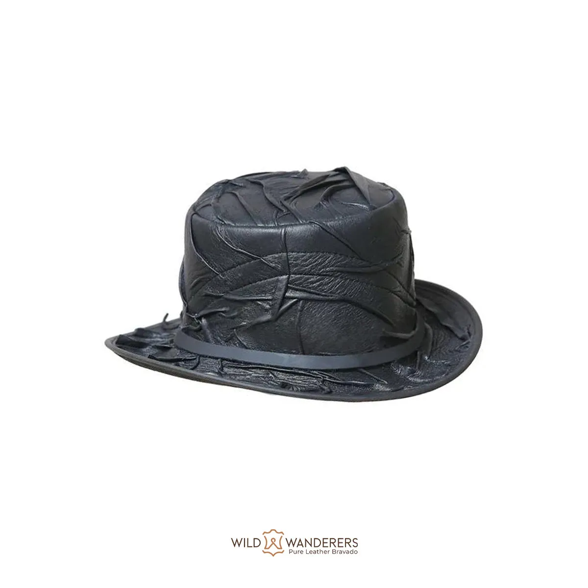 Raven Crinkle Leather Black Gothic Top Hat