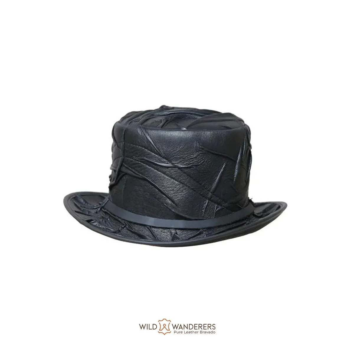 Raven Crinkle Leather Black Gothic Top Hat