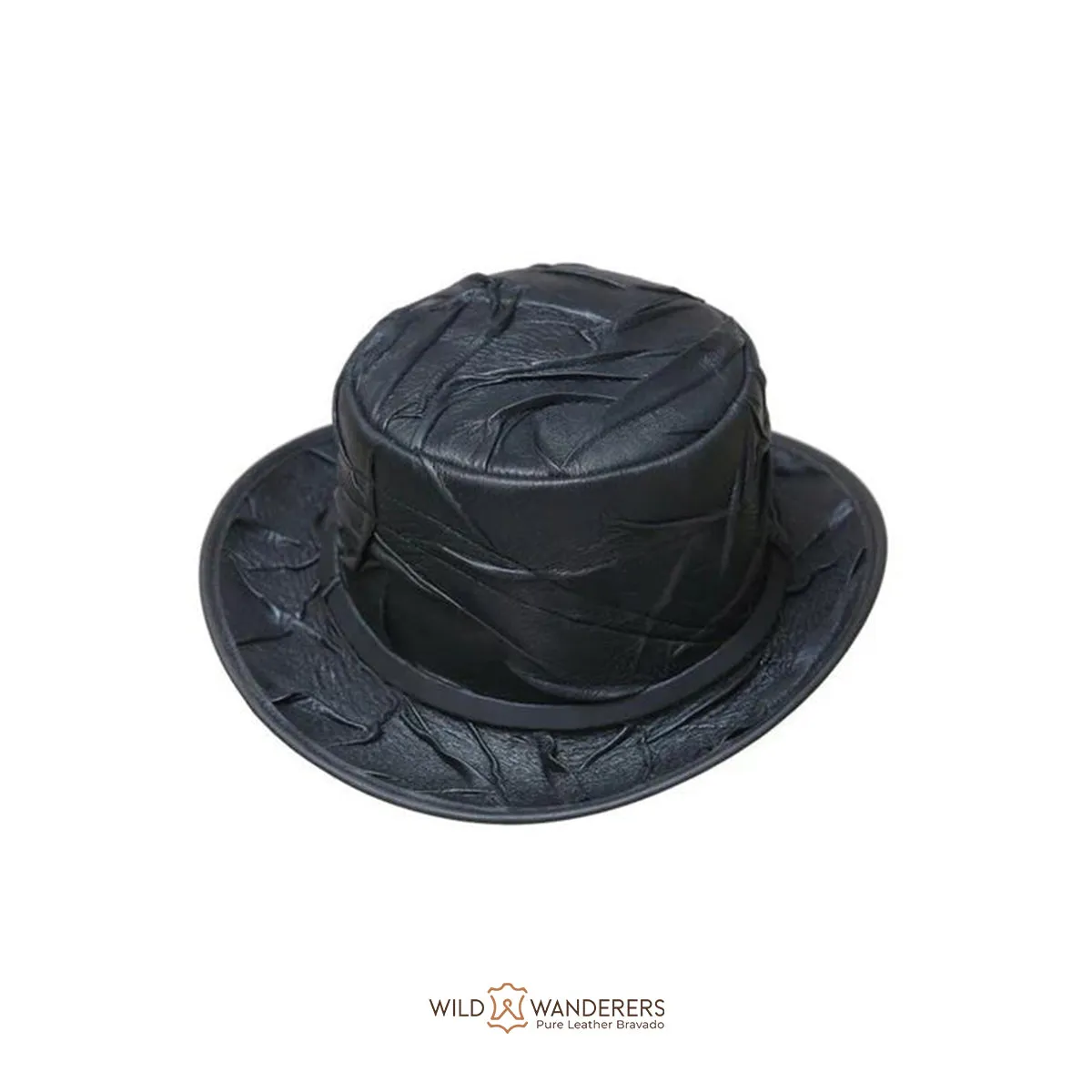 Raven Crinkle Leather Black Gothic Top Hat