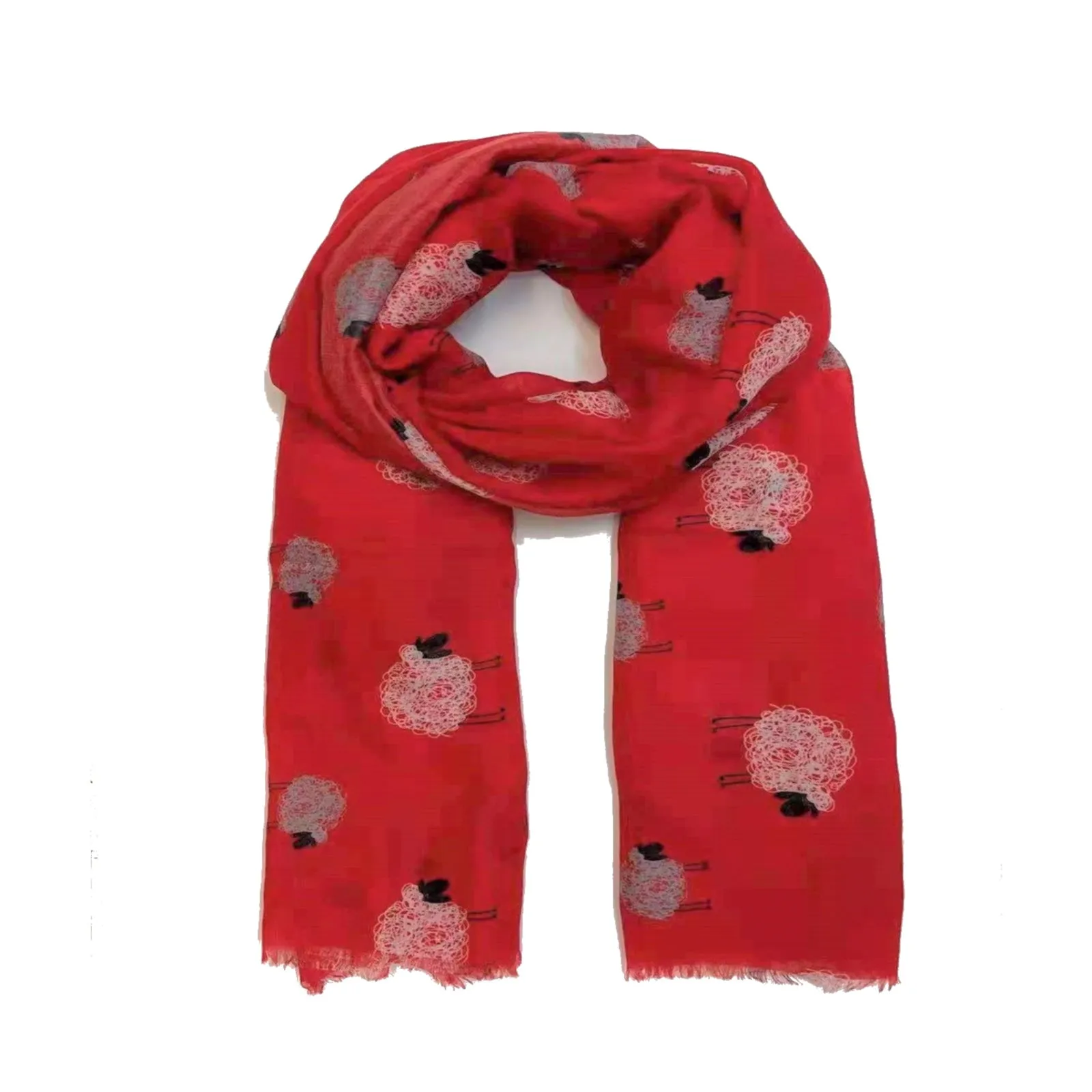 Red Sheep Print Scarf