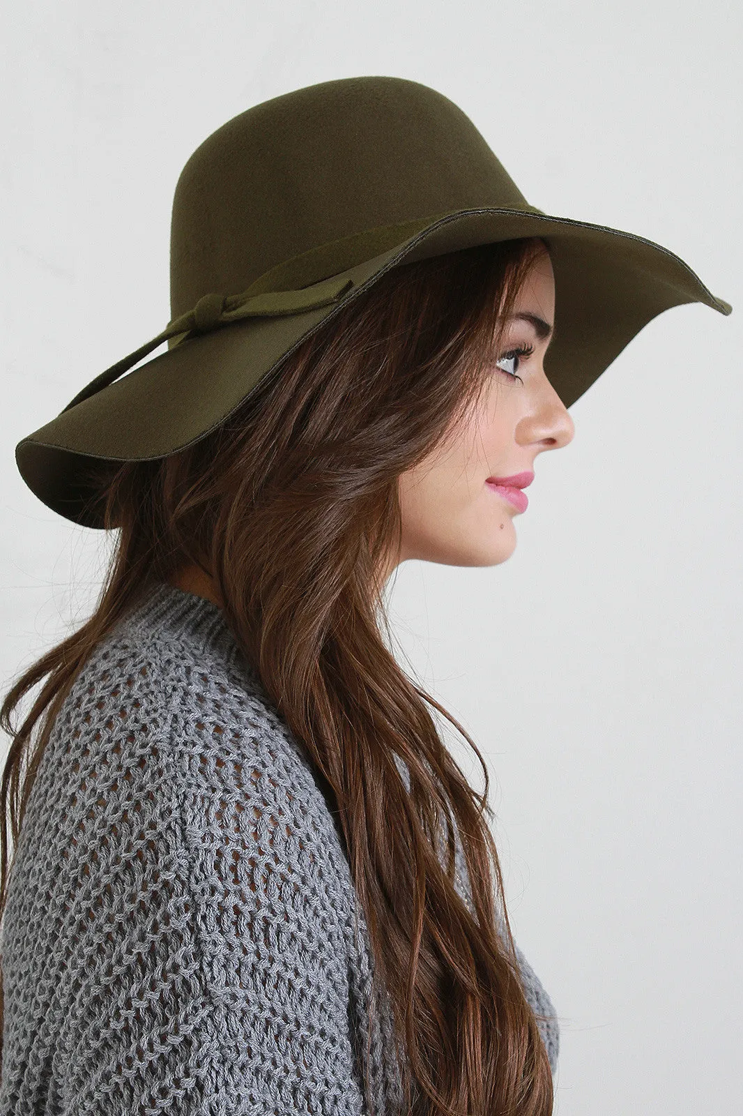 Ribbon Wool Floppy Hat