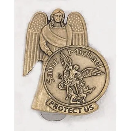 Saint Michael - Guardian Angel - Brass Tone - Visor Clip - Pack of 3