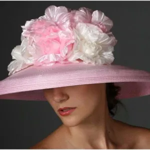 SE6014-Light Pink/Cream dress hat With Large Pink/Cream Flower