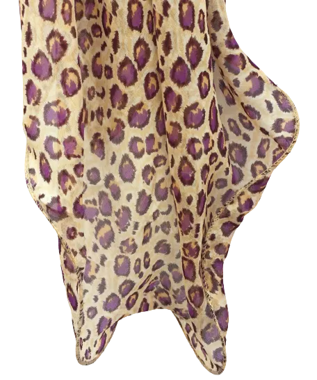 SL03-29 Purple and yellow animal print scarf with curled edges.