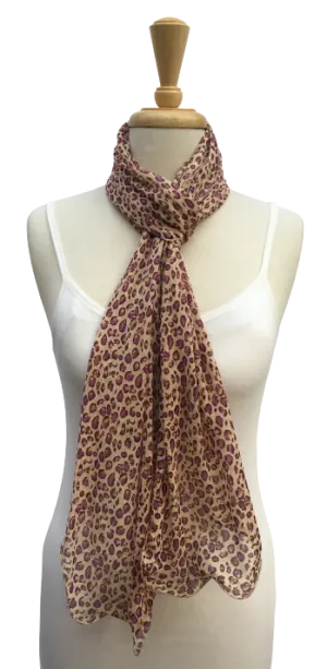 SL03-29 Purple and yellow animal print scarf with curled edges.