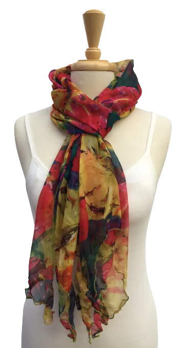 SLV-04  Brightly colored tropical floral print. In warm tones.