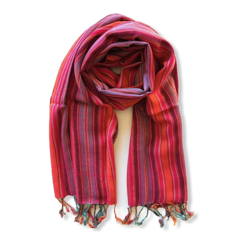 Small Striped Handwoven Scarf - Fuchsia & Orange