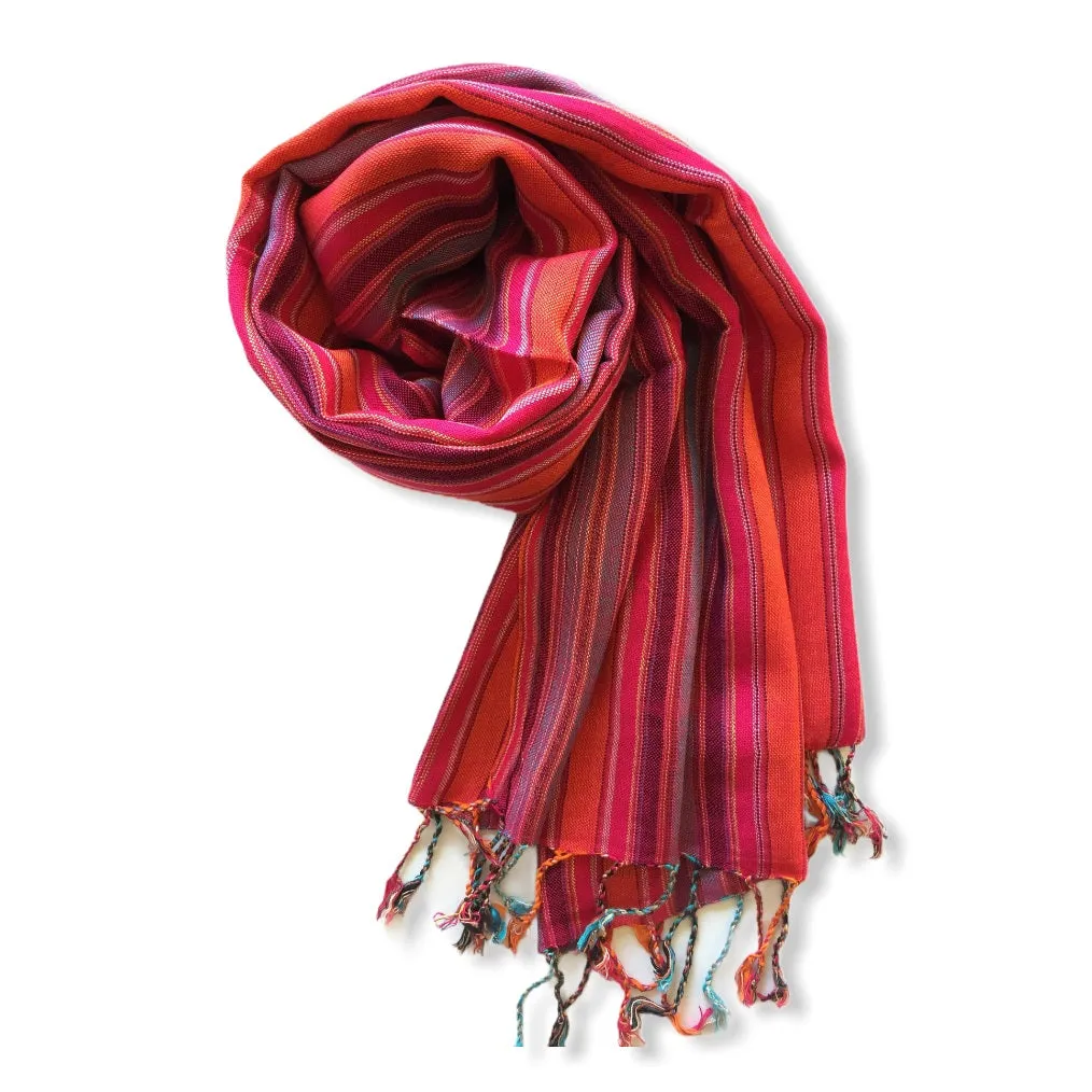 Small Striped Handwoven Scarf - Fuchsia & Orange