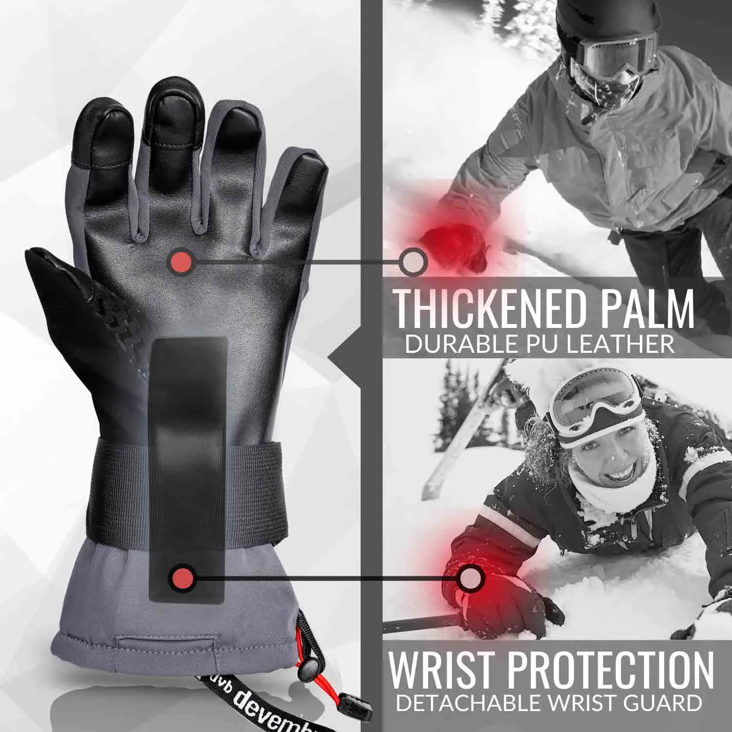 Snowboard & Ski Gloves with Wrist Guard (Black/Grey)