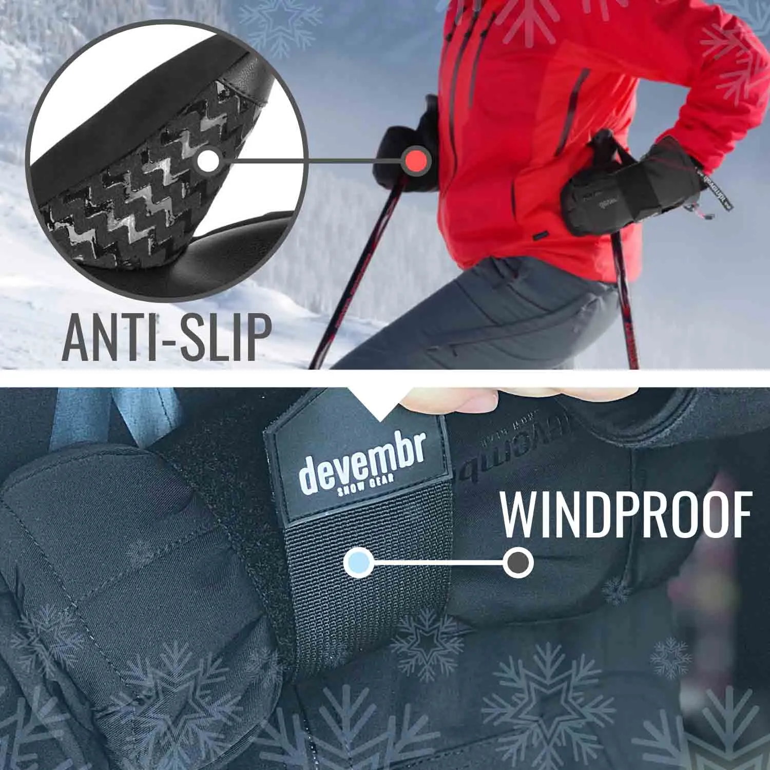 Snowboard & Ski Gloves with Wrist Guard (Black/Grey)