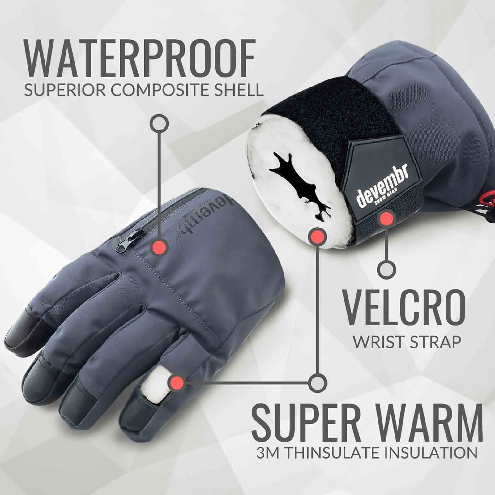 Snowboard & Ski Gloves with Wrist Guard (Black/Grey)