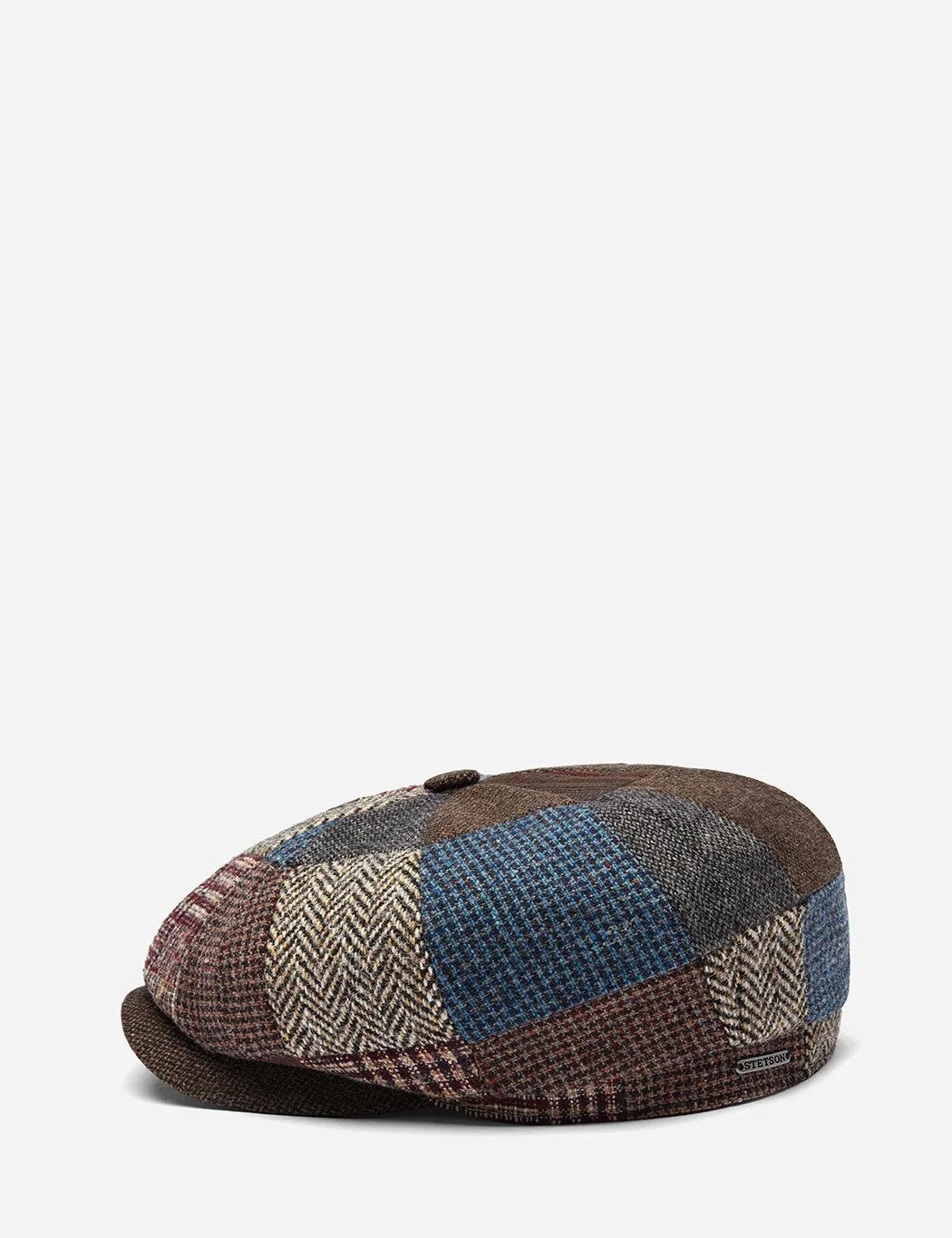 Stetson Hatteras Patchwork Flat Cap (Wool) - Brown/Blue/Grey