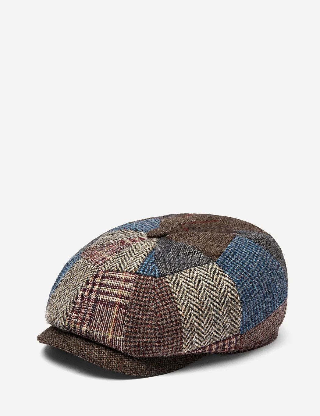 Stetson Hatteras Patchwork Flat Cap (Wool) - Brown/Blue/Grey