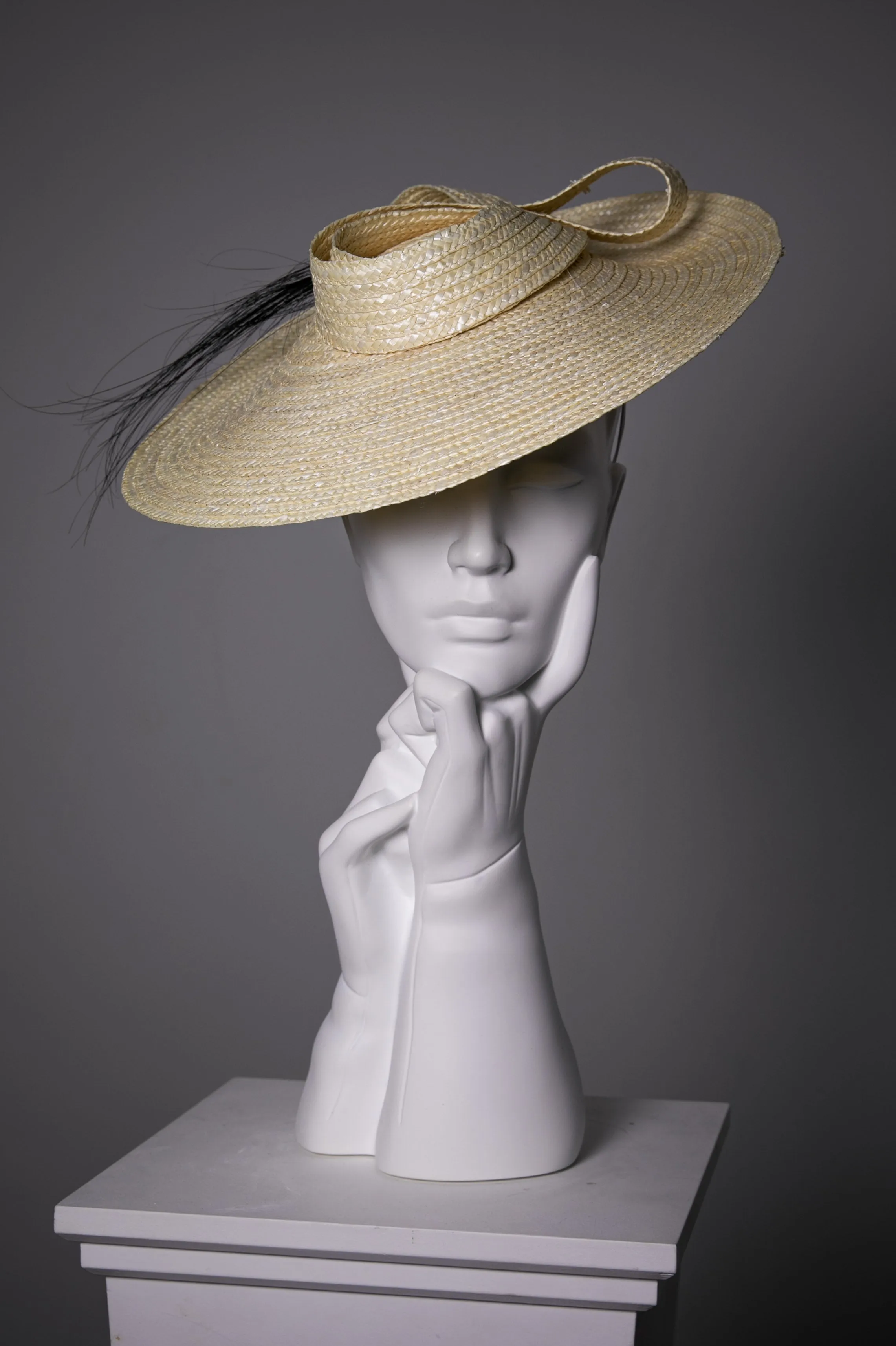 Straw Boater Hat with Feather Detail - Chloe