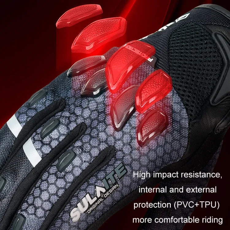 SULAITE Motorcycle Anti-fall Touch Screen Breathable Mesh Cycling Gloves, Size: XXL(Black Red)