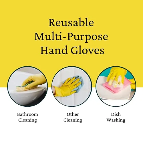 Sulfar Reusable Natural Latex Rubber Dish Washing Gloves (Large, 1 Pair, Flockline Yellow), Pack of 1