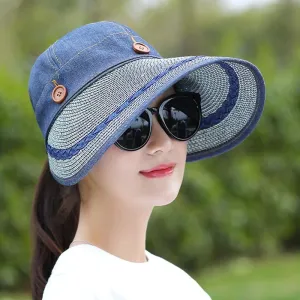 Summer Beach Floppy Wide Brim Button Straw Sun Hat