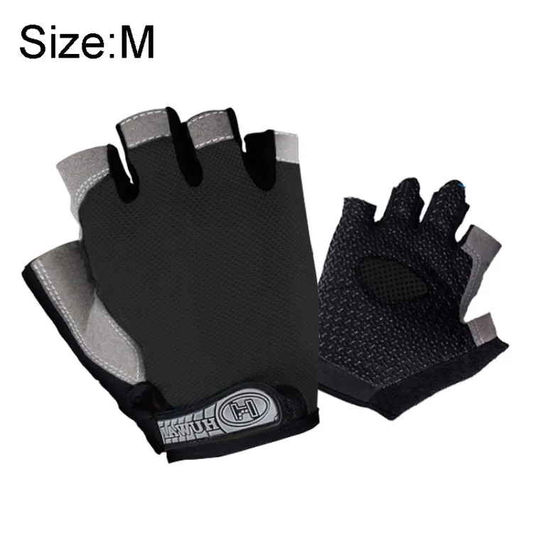 Summer Men Women Fitness Gloves Gym Weight Lifting Cycling Yoga Training Thin Breathable Antiskid Half Finger Gloves, Size:M(Black)