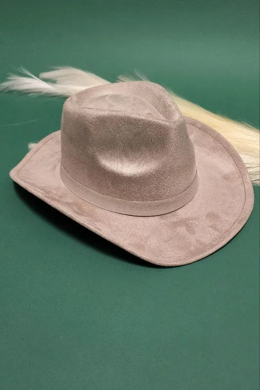 VELVET SUEDE PANAMA COWBOY HAT WITH BELT DETAIL