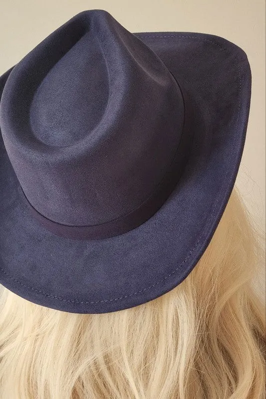 VELVET SUEDE PANAMA COWBOY HAT WITH BELT DETAIL