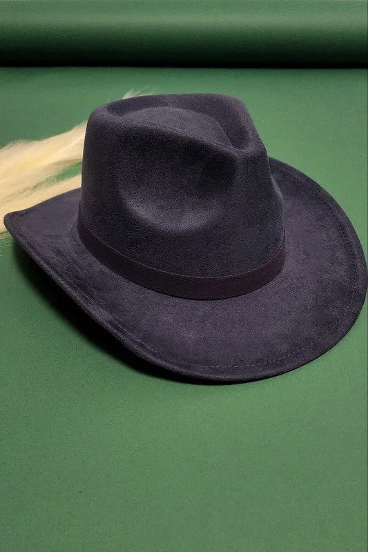 VELVET SUEDE PANAMA COWBOY HAT WITH BELT DETAIL