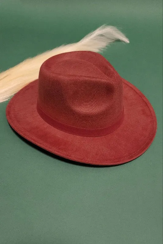 VELVET SUEDE PANAMA COWBOY HAT WITH BELT DETAIL