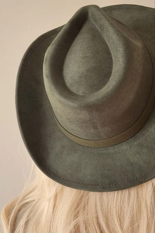 VELVET SUEDE PANAMA COWBOY HAT WITH BELT DETAIL