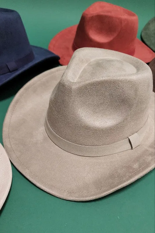 VELVET SUEDE PANAMA COWBOY HAT WITH BELT DETAIL